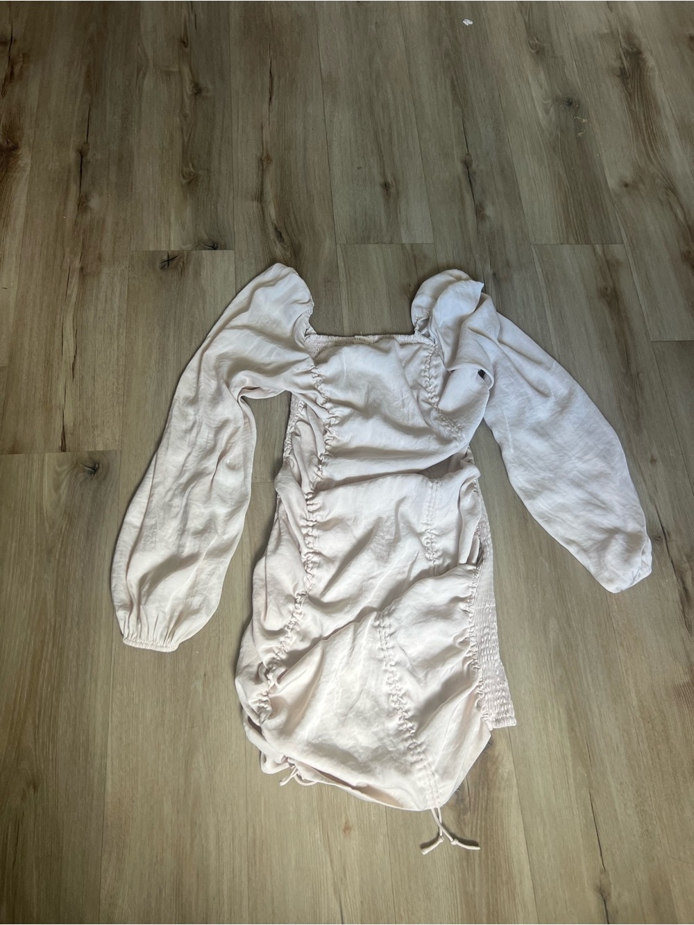 Miss Lola Cream Ruched Long-Sleeve Mini Dress